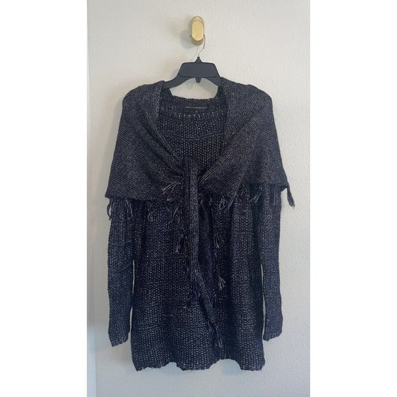 White House Black Market Sweaters - White House Black Market Knit Sweater Tunic Top w Fringe Shawl Womens M Medium